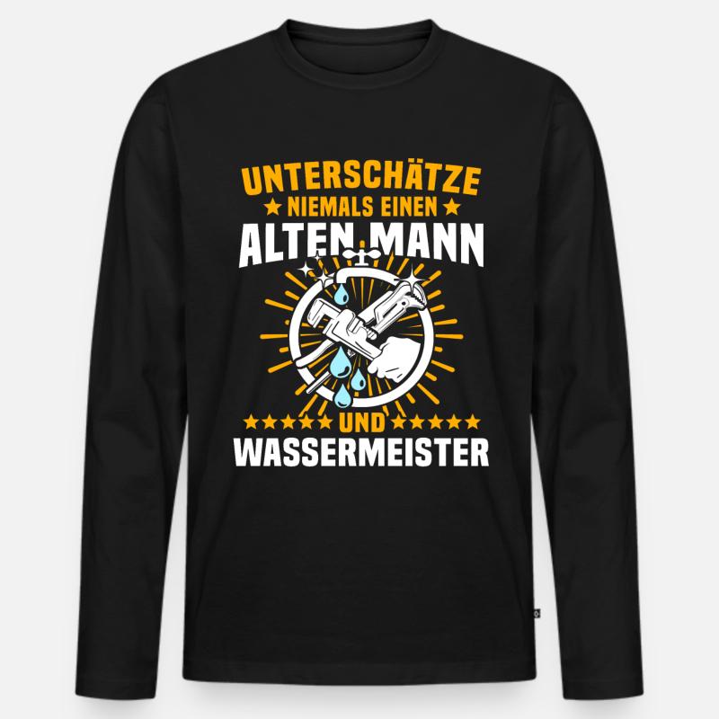 Wassermeister Sprüche - Männer Premium Bio Langarmshirt - Schwarz