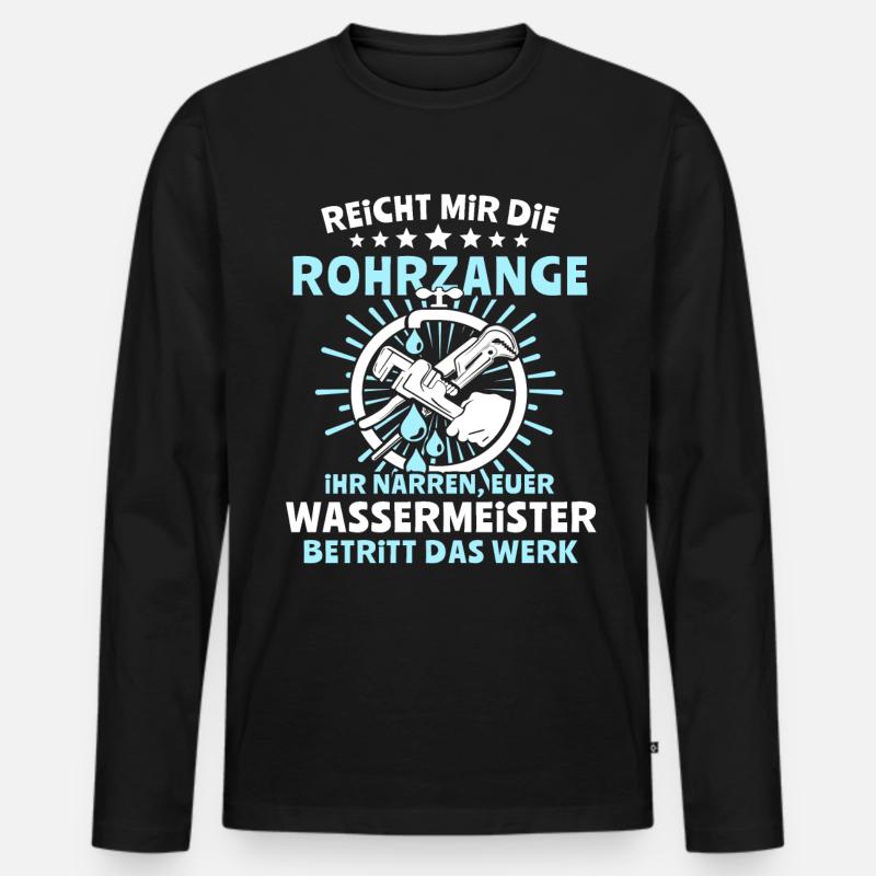 Wassermeister Sprüche - Männer Premium Bio Langarmshirt - Schwarz