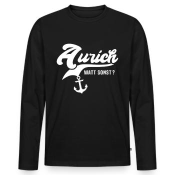 Aurich Sprüche - Männer Premium Bio Langarmshirt - Schwarz - Vorne - Nico (187cm)