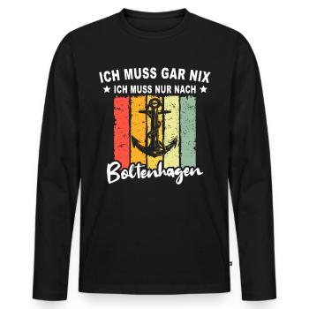 Witzige Boltenhagen Sprüche - Männer Premium Bio Langarmshirt - Schwarz - Vorne - Nico (187cm)