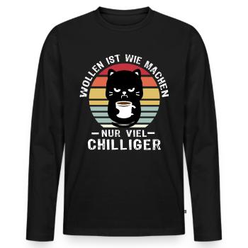 Katzen Sprüche - Männer Premium Bio Langarmshirt - Schwarz - Vorne - Nico (187cm)
