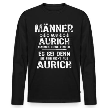 Aurich Sprüche Auricher - Männer Premium Bio Langarmshirt - Schwarz - Vorne - Nico (187cm)