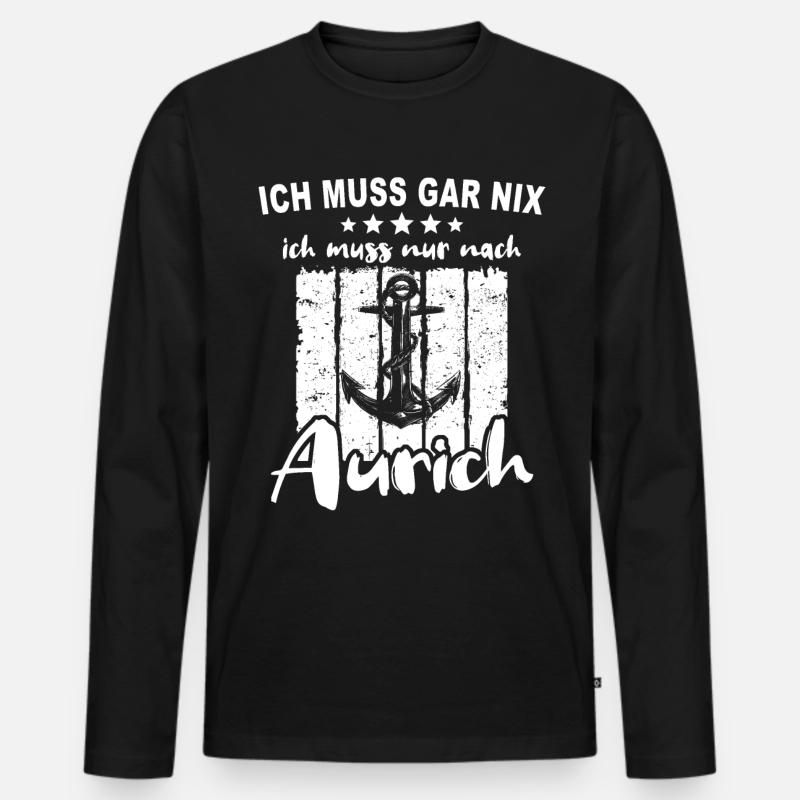 Aurich Stadt Auricher - Männer Premium Bio Langarmshirt - Schwarz