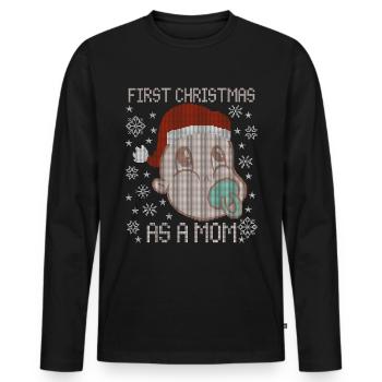 Premier Noël en tant que maman - Père Noël moche - T-shirt manches longues Premium bio Homme - noir - Devant - Nico (187cm)
