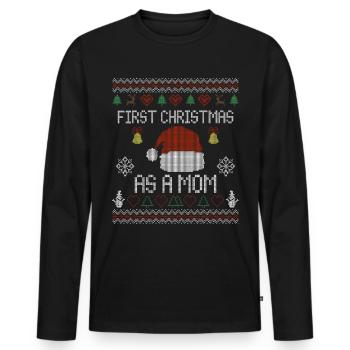 Premier Noël en tant que maman - Noël moche - T-shirt manches longues Premium bio Homme - noir - Devant - Nico (187cm)