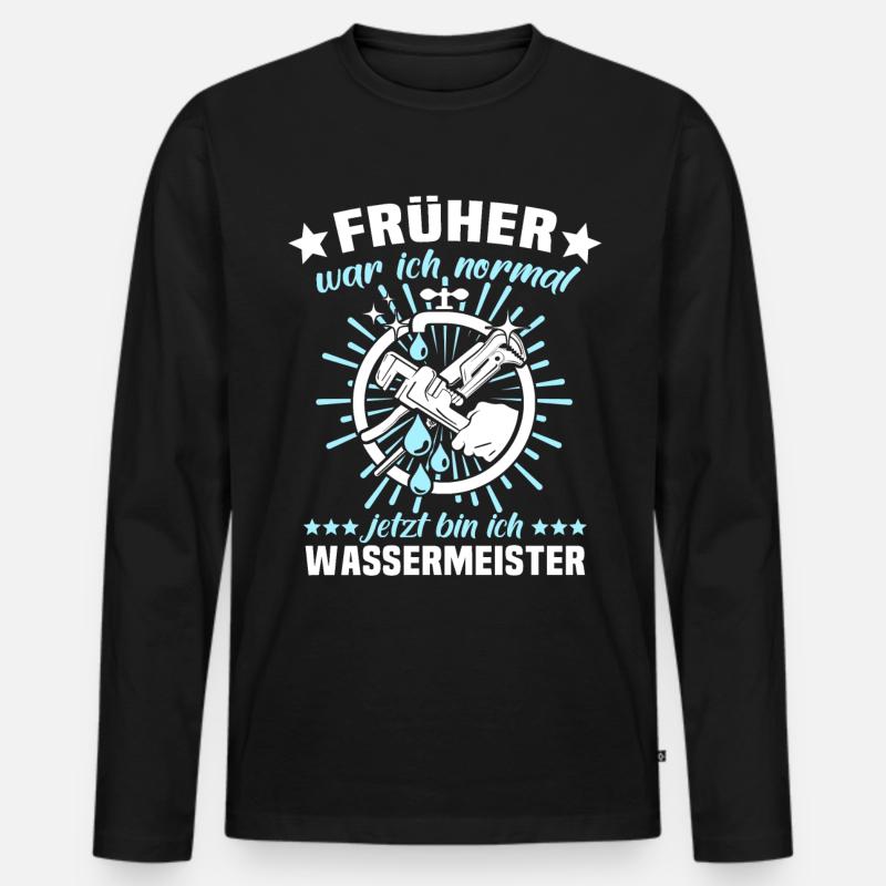 Wassermeister Sprüche - Männer Premium Bio Langarmshirt - Schwarz