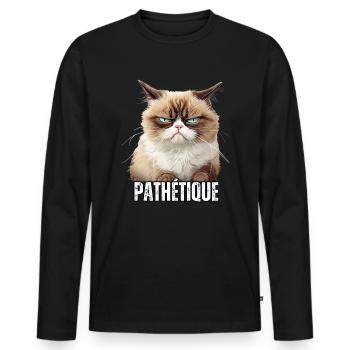 Humour chat en colère énervé pathétique sarcasme - T-shirt manches longues Premium bio Homme - noir - Devant - Nico (187cm)