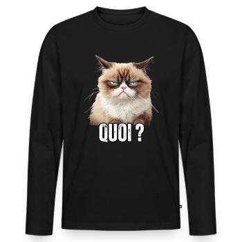 Chat en colère drôle quoi ? meme propriétaire de - T-shirt manches longues Premium bio Homme - noir - Devant - Nico (187cm)