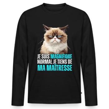 Je suis magnifique normal je tiens de ma - T-shirt manches longues Premium bio Homme - noir - Devant - Nico (187cm)