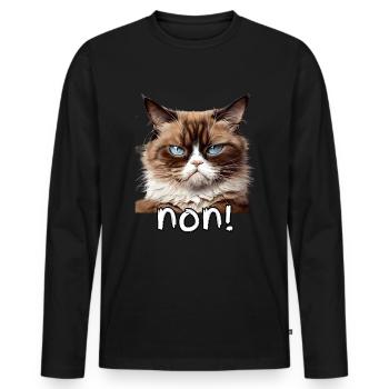 portrait chat en colère non ! humoristique mème - T-shirt manches longues Premium bio Homme - noir - Devant - Nico (187cm)