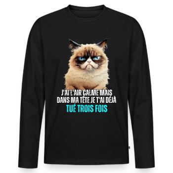 J'ai l'air calme mais dans ma tête je t'ai déjà - T-shirt manches longues Premium bio Homme - noir - Devant - Nico (187cm)