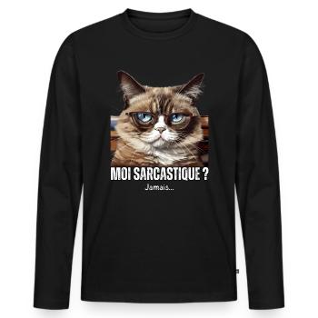 Moi sarcastique ? jamais humour propriétaire chats - T-shirt manches longues Premium bio Homme - noir - Devant - Nico (187cm)