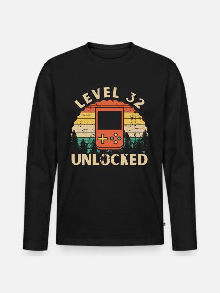 Level 32 Unlocked - Men's Premium Organic Long Sleeve Shirt - black