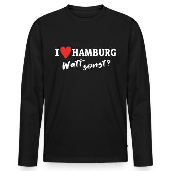 Ich Liebe Hamburg - Männer Premium Bio Langarmshirt - Schwarz - Vorne - Nico (187cm)