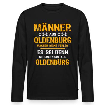 Oldenburg Mann Oldenburger Männer - Männer Premium Bio Langarmshirt - Schwarz - Vorne - Nico (187cm)