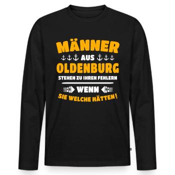 Oldenburger Männer - Männer Premium Bio Langarmshirt - Schwarz - Vorne - Nico (187cm)