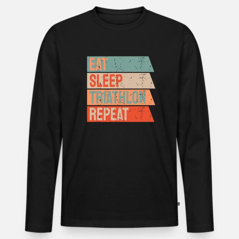 Eat Sleep Triathlon Repeat - Männer Premium Bio Langarmshirt - Schwarz