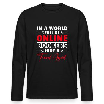 Planificateur de vacances Agence de voyages Agence de voyages - T-shirt manches longues Premium bio Homme - noir - Devant - Nico (187cm)