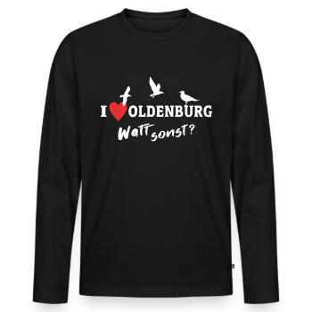 I Love Oldenburg Ich Liebe Oldenburg - Männer Premium Bio Langarmshirt - Schwarz - Vorne - Nico (187cm)
