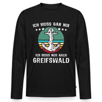 Greifswald Urlaub - Männer Premium Bio Langarmshirt - Schwarz - Vorne - Nico (187cm)