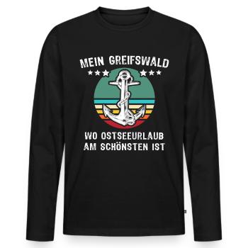 Greifswald - Männer Premium Bio Langarmshirt - Schwarz - Vorne - Nico (187cm)