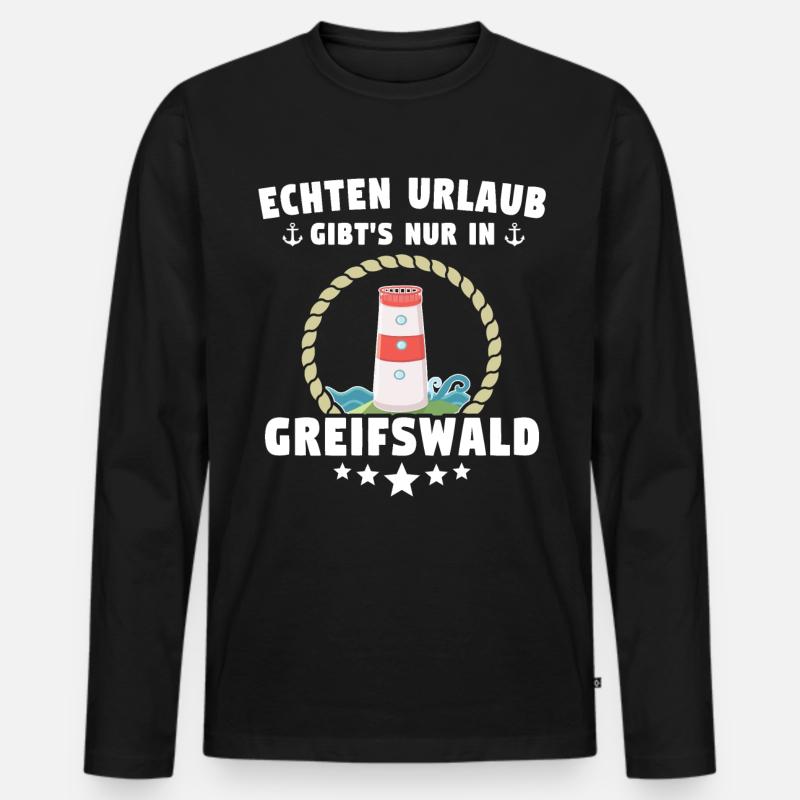 Greifswald Ostsee - Männer Premium Bio Langarmshirt - Schwarz