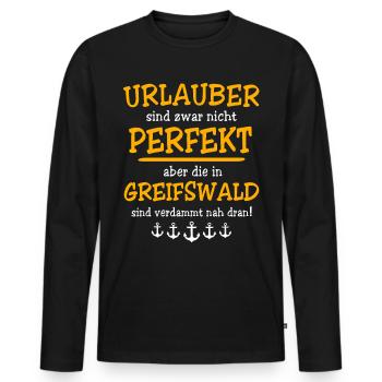 Greifswald Ferien - Männer Premium Bio Langarmshirt - Schwarz - Vorne - Nico (187cm)