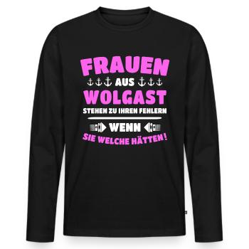 Wolgast Frau Wolgaster Frauen - Männer Premium Bio Langarmshirt - Schwarz - Vorne - Nico (187cm)