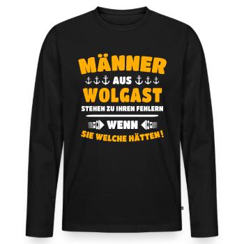 Wolgast Mann Wolgaster Männer - Männer Premium Bio Langarmshirt - Schwarz - Vorne - Nico (187cm)