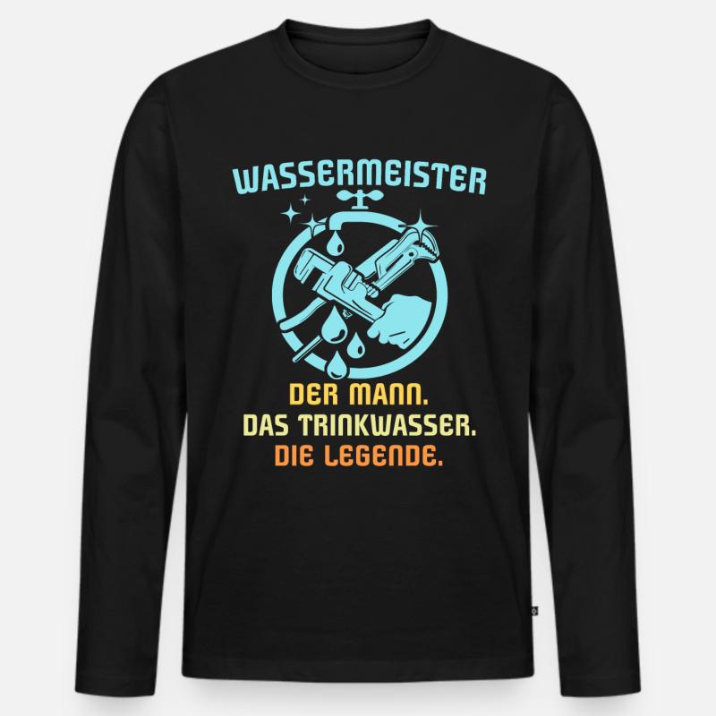 Wassermeister Spruch - Männer Premium Bio Langarmshirt - Schwarz