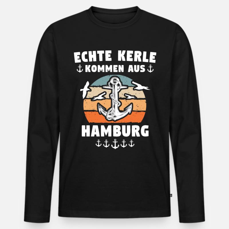 Hamburg Hamburger - Männer Premium Bio Langarmshirt - Schwarz