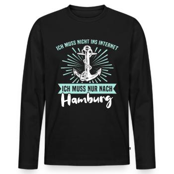 Hamburg Hamburger - Männer Premium Bio Langarmshirt - Schwarz - Vorne - Nico (187cm)