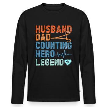 Ehemann, Papa, Zählheld, Legende - Operation - Männer Premium Bio Langarmshirt - Schwarz - Vorne - Nico (187cm)