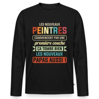 Annonce Grossesse Papa Peintre Bâtiment Humour - T-shirt manches longues Premium bio Homme - noir - Devant - Nico (187cm)