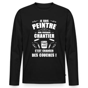 Annonce Grossesse Papa Peintre Bâtiment Humour - T-shirt manches longues Premium bio Homme - noir - Devant - Nico (187cm)