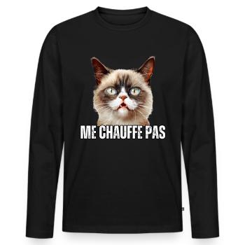 Cadeau Humour propriétaire chat me chauffe pas - T-shirt manches longues Premium bio Homme - noir - Devant - Nico (187cm)