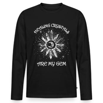 Funny Gemstone Chakra Healer Spiritual - Men's Premium Organic Long Sleeve Shirt - black - Front - Nico (187cm)