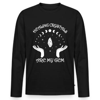 Funny Gemstone Chakra Healer Spiritual - Men's Premium Organic Long Sleeve Shirt - black - Front - Nico (187cm)