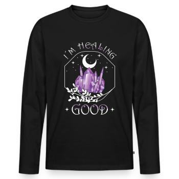 Funny Gemstone Chakra Healer Spiritual - Men's Premium Organic Long Sleeve Shirt - black - Front - Nico (187cm)