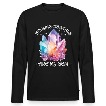 Funny Gemstone Chakra Healer Spiritual - Men's Premium Organic Long Sleeve Shirt - black - Front - Nico (187cm)