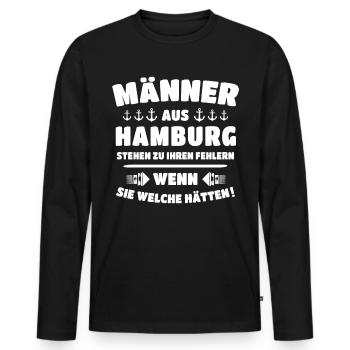 Hamburg Spruch - Männer Premium Bio Langarmshirt - Schwarz - Vorne - Nico (187cm)