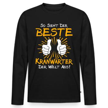 Kranwärter Geschenkidee - Männer Premium Bio Langarmshirt - Schwarz - Vorne - Nico (187cm)