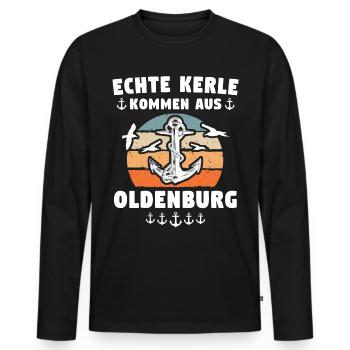 Oldenburg Oldenburger - Männer Premium Bio Langarmshirt - Schwarz - Vorne - Nico (187cm)