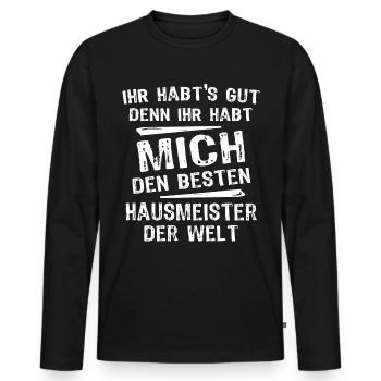 Hausmeister - Männer Premium Bio Langarmshirt - Schwarz - Vorne - Nico (187cm)