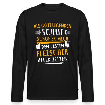 Fleischer - Männer Premium Bio Langarmshirt - Schwarz - Vorne - Nico (187cm)