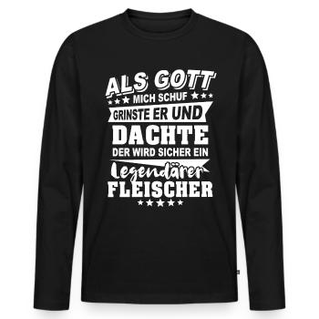 Fleischer - Männer Premium Bio Langarmshirt - Schwarz - Vorne - Nico (187cm)