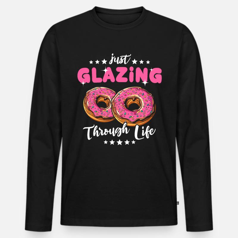 Donuts Pink Doughnuts - Männer Premium Bio Langarmshirt - Schwarz