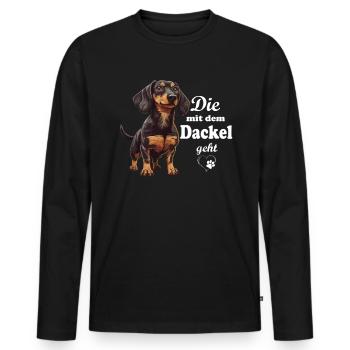 mit dem Dackel gehen - Hunderasse Dackel - Dackel - Männer Premium Bio Langarmshirt - Schwarz - Vorne - Nico (187cm)