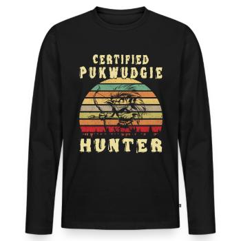 Certified Pukwudgie Hunter - Cryptid Monster - Men's Premium Organic Long Sleeve Shirt - black - Front - Nico (187cm)