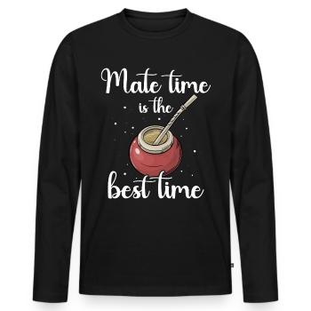 Mate Tee Bombilla - Männer Premium Bio Langarmshirt - Schwarz - Vorne - Nico (187cm)
